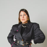 21 - Cintura Vintage Nera Alta in Vera Pelle con catene e borchie  “Rebel Chains”