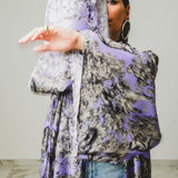 Kimono GUSTAVO sartoriale lungo in seta lilla con fantasia savana