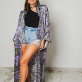 Kimono GUSTAVO sartoriale lungo in seta lilla con fantasia savana