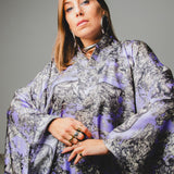 Kimono GUSTAVO sartoriale lungo in seta lilla con fantasia savana