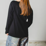 21 - Maglia oversize nera a maniche lunghe in cotone XXL ricamata a mano con cuori rossi