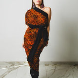 Gonna sartoriale MIRI in maglina animalier con cintura a contrasto