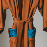 22 - KINTSUGI – Cappotto Kimono Sartoriale in Lana Vergine e Pelle Cognac