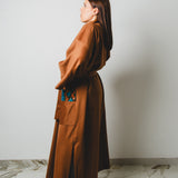 22 - KINTSUGI – Cappotto Kimono Sartoriale in Lana Vergine e Pelle Cognac