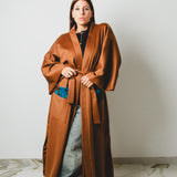 22 - KINTSUGI – Cappotto Kimono Sartoriale in Lana Vergine e Pelle Cognac
