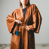 22 - KINTSUGI – Cappotto Kimono Sartoriale in Lana Vergine e Pelle Cognac
