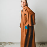 22 - KINTSUGI – Cappotto Kimono Sartoriale in Lana Vergine e Pelle Cognac