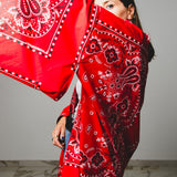 Kimono GUSTAVO sartoriale lungo in popeline di cotone rosso stampa paisley