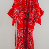 Kimono GUSTAVO sartoriale lungo in popeline di cotone rosso stampa paisley