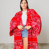 Kimono GUSTAVO sartoriale lungo in popeline di cotone rosso stampa paisley