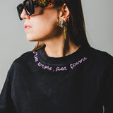 23 - Maglia oversize nera con ricamo a mano MORE AMORE PER FAVORE - TG S - cotone