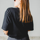 23 - Maglia oversize nera con ricamo a mano MORE AMORE PER FAVORE - TG S - cotone