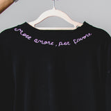 23 - Maglia oversize nera con ricamo a mano MORE AMORE PER FAVORE - TG S - cotone