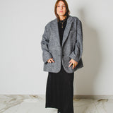 23 - Giacca NORA Sartoriale Donna Oversize in Lana Vergine  – Modello Scatoletta Le Peg spinata grigia con strass neri