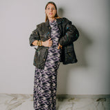 Leather jacket - biker style - vintage upcycling brown with splashes of blue, yellow and green