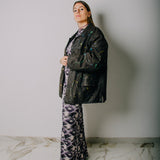 Leather jacket - biker style - vintage upcycling brown with splashes of blue, yellow and green