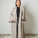 24 - KINTSUGI – Cappotto Kimono Sartoriale in Lana Vergine e Pelle color ghiaccio