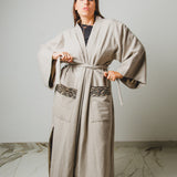 24 - KINTSUGI – Cappotto Kimono Sartoriale in Lana Vergine e Pelle color ghiaccio