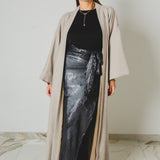 24 - KINTSUGI – Cappotto Kimono Sartoriale in Lana Vergine e Pelle color ghiaccio
