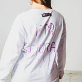 24 - Maglia oversize bianca a maniche lunghe in cotone XL ricamata a mano I’M SCIURA