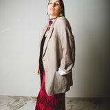 Light upcycling vintage men's jacket with hand-sewn flower embroidery