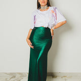258 Gonna sartoriale EASY in maglina effetto metallizzato verde - TG XS