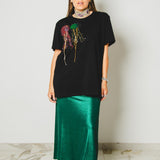 258 Gonna sartoriale EASY in maglina effetto metallizzato verde - TG XS