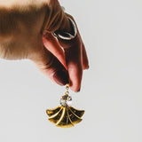 259 -Orecchini Vintage Pendenti Dorati a Ventaglio con Cristallo – Pezzo Unico