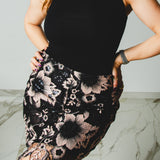 25 - ALMA Skirt – Gonna couture sartoriale in pizzo e paillettes rosa e neri TG 3 - 44