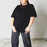 25 - Maglia oversize nera con ricamo a mano MORE AMORE PER FAVORE - TG M - cotone