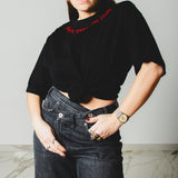 25 - Maglia oversize nera con ricamo a mano MORE AMORE PER FAVORE - TG M - cotone