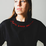 25 - Maglia oversize nera con ricamo a mano MORE AMORE PER FAVORE - TG M - cotone