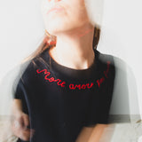 25 - Maglia oversize nera con ricamo a mano MORE AMORE PER FAVORE - TG M - cotone
