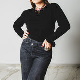 26 - Maglia oversize nera a maniche lunghe in cotone L ricamata a mano I AM LIMITED EDITION