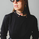 26 - Maglia oversize nera a maniche lunghe in cotone L ricamata a mano I AM LIMITED EDITION