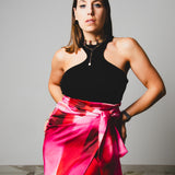 271 Gonna multiposizione mini MIRI in satin sfumato fucsia