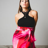 271 Gonna multiposizione mini MIRI in satin sfumato fucsia