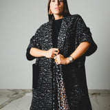 FUCHSIA JACQUARD BOMBER STYLE JACKET - REVERSIBLE IN BLACK VELVET FABRIC - CONTRASTING POCKETS