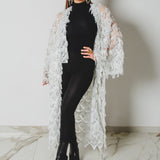 Long tailored kimono in black sequins with embroidered flowers
