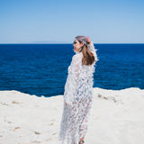 Long tailored kimono in black sequins with embroidered flowers