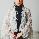 Long tailored kimono in black sequins with embroidered flowers