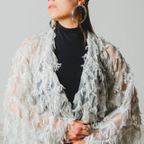Long tailored kimono in black sequins with embroidered flowers