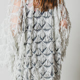 Long tailored kimono in black sequins with embroidered flowers