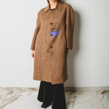 Vintage upcycling trench coat with raglan sleeves and cape with rhinestones and hand-painted illustration - size 50/52