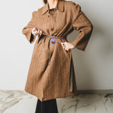 Vintage upcycling trench coat with raglan sleeves and cape with rhinestones and hand-painted illustration - size 50/52