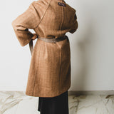 Vintage upcycling trench coat with raglan sleeves and cape with rhinestones and hand-painted illustration - size 50/52