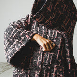 FUCHSIA JACQUARD BOMBER STYLE JACKET - REVERSIBLE IN BLACK VELVET FABRIC - CONTRASTING POCKETS