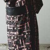 FUCHSIA JACQUARD BOMBER STYLE JACKET - REVERSIBLE IN BLACK VELVET FABRIC - CONTRASTING POCKETS