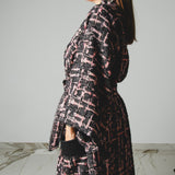 FUCHSIA JACQUARD BOMBER STYLE JACKET - REVERSIBLE IN BLACK VELVET FABRIC - CONTRASTING POCKETS