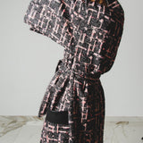FUCHSIA JACQUARD BOMBER STYLE JACKET - REVERSIBLE IN BLACK VELVET FABRIC - CONTRASTING POCKETS
